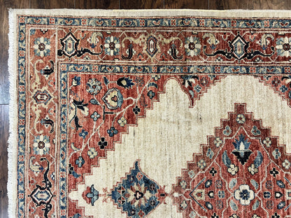 Peshawar Rug 5x7, Wool Hand Knotted Handmade Vintage Carpet, Serapi Design, Pakistani Rug 5 x 7 ft, Medium Sized, Geometric Rug - Nuvé