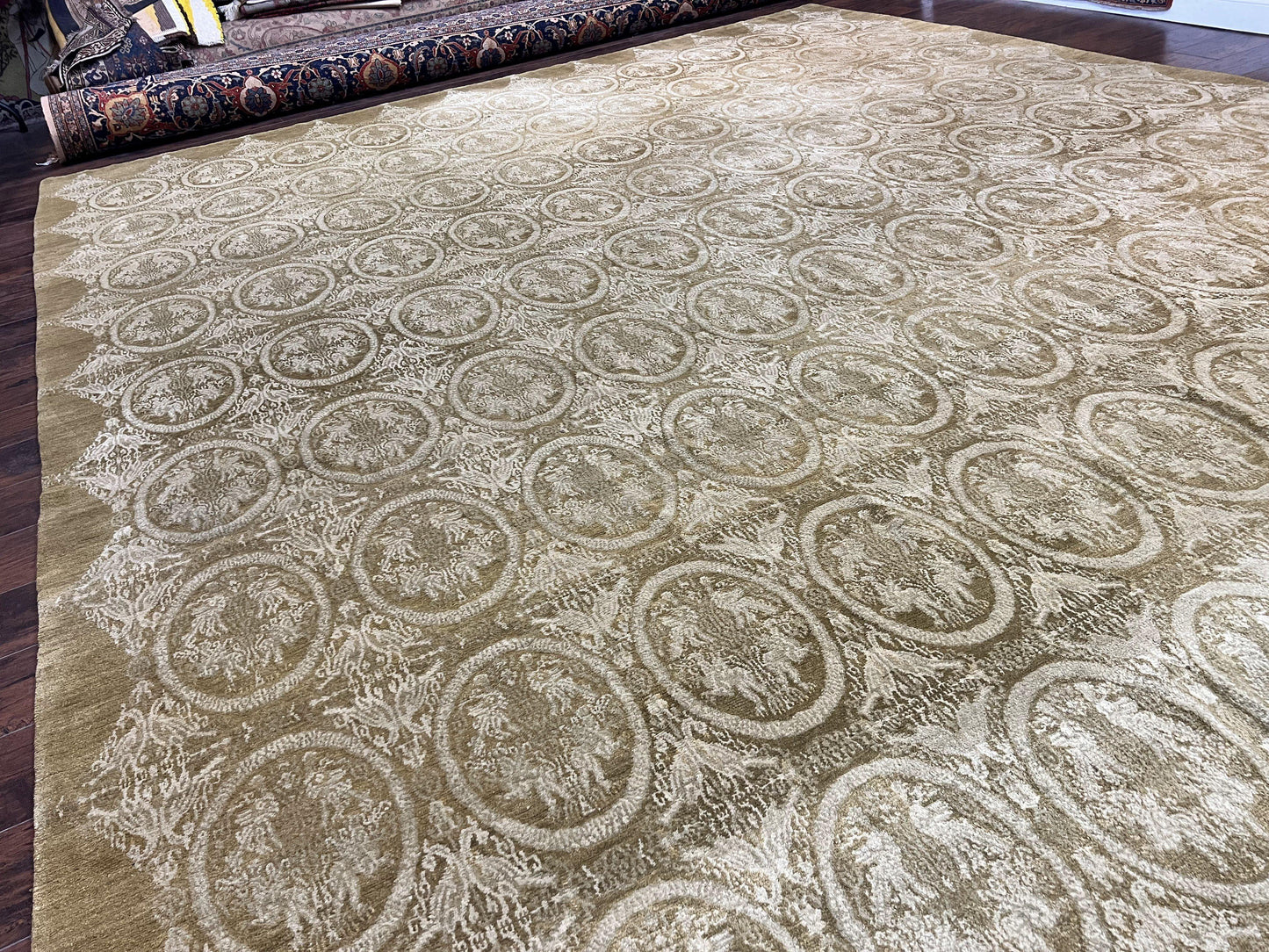 Tibetan Rug 12x15, Wool Hand Knotted Carpet, Odegard Rug, Birds, Olive Green, 12 x 15 Oversized Handmade Contemporary Area Rug, Extra Large - Nuvé