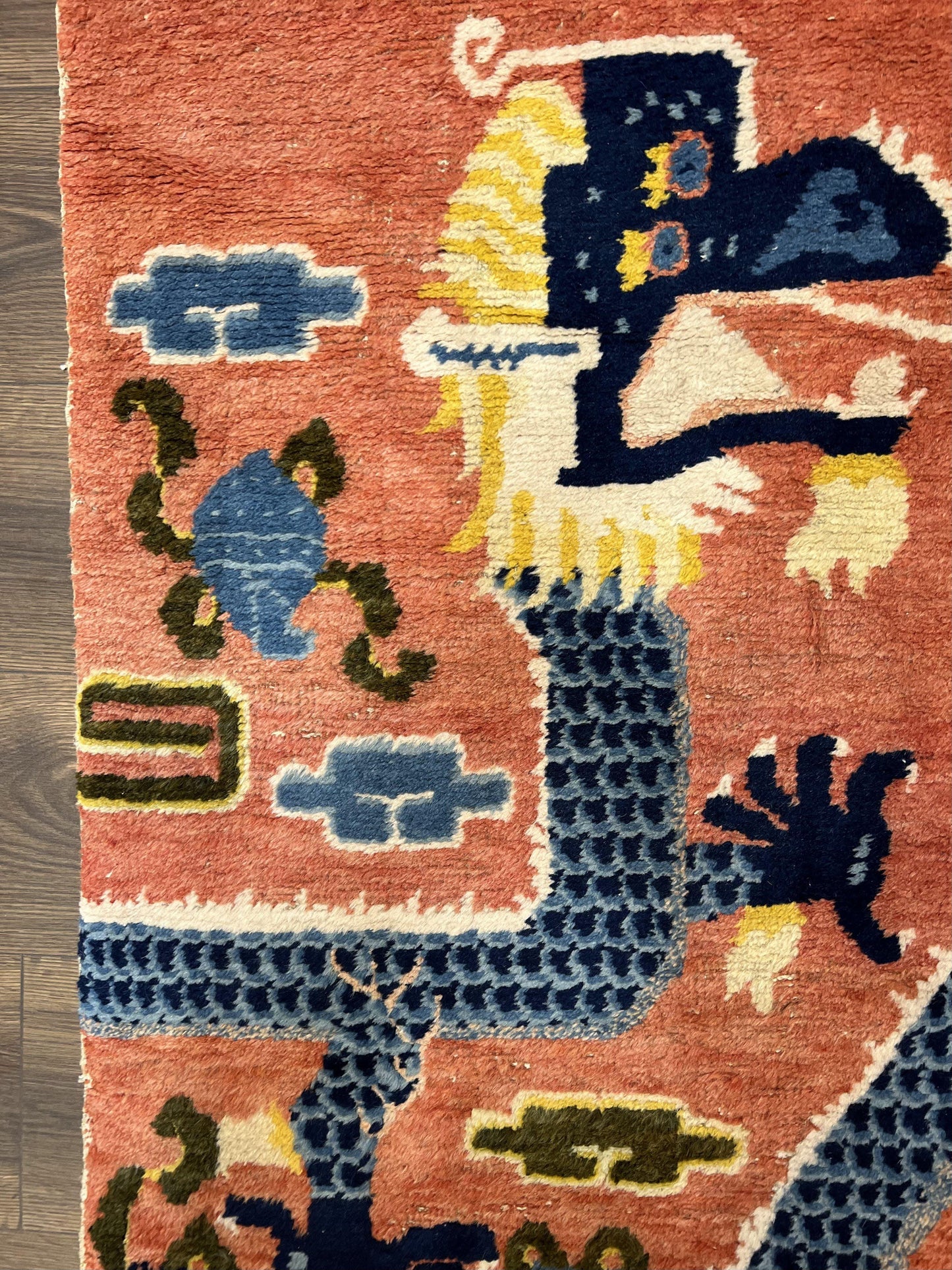 Rare Chinese Ningxia Pillar Rug 3x8, Late Qing Dynasty, 5 Clawed Dragon, Cloud Rainbow Border, Collectible Antique Carpet, Wool Hand Knotted - Nuvé