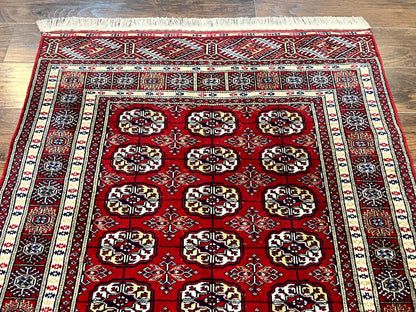 Pakistani Bokhara Rug 4x6, Red Turkoman Carpet, Finely Hand Knotted, Wool Vintage Rug - Nuvé