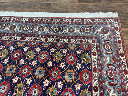 Persian Veramin Rug 7x11, Repeated Allover Pattern, Handmade Vintage Carpet, Navy Blue - Nuvé