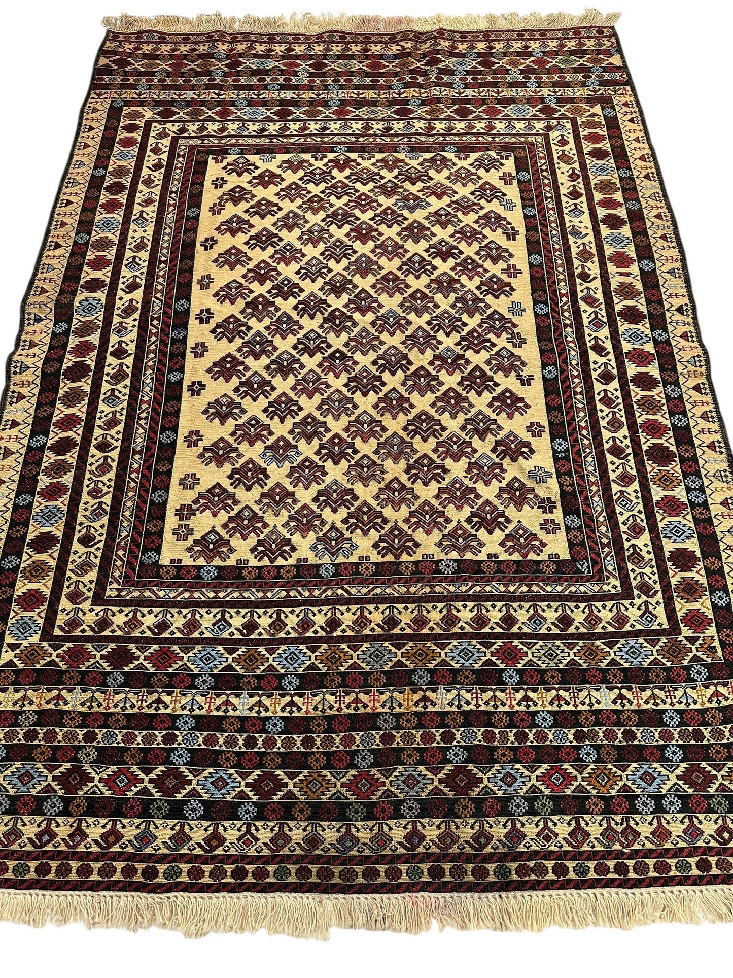 Hand-Woven Afghani Maliki Soumak Wool Kilim Rug - 4'2" x 6' - Nuvé