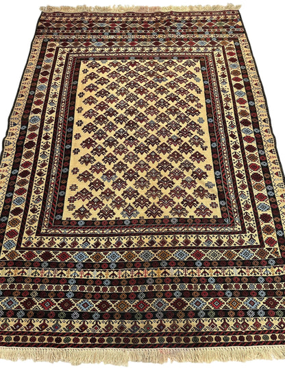 Hand-Woven Afghani Maliki Soumak Wool Kilim Rug - 4'2" x 6' - Nuvé