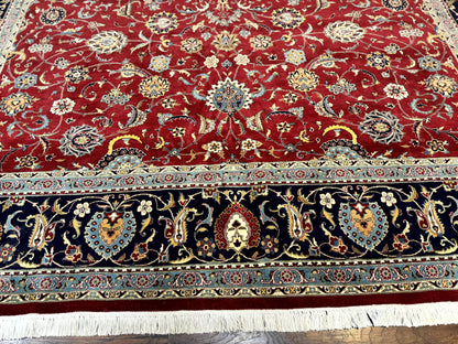 Pak Persian Rug 9x12, Red and Navy Blue, Floral Allover, Hand Knotted Vintage Wool Carpet, Fine 260 KPSI - Nuvé