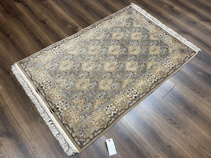 Super Fine Persian Isfahan Rug 3x5 ft, Kork Wool on Silk Foundation, Repeated Floral Motif, Taupe Tan Hand Knotted Oriental Carpet 3 x 5 ft, Signed - Nuvé