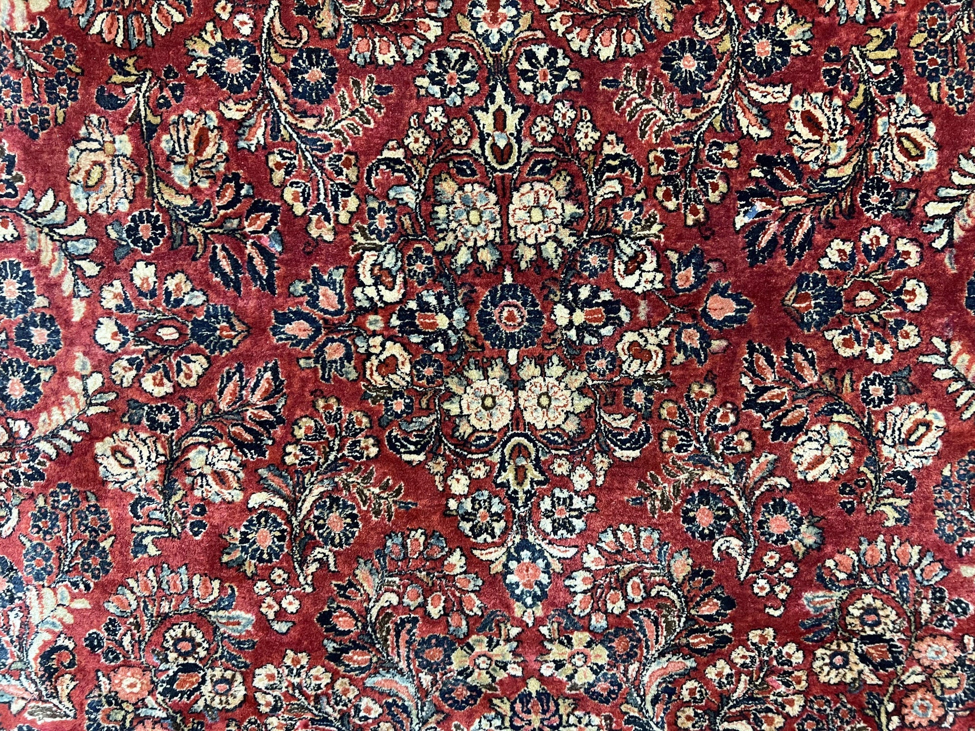 1920s Persian Sarouk Rug 9x12, Red Persian Carpet, High Quality Persian Rug, Allover Floral Pattern, Antique Oriental Rug, Wool Handmade Room Sized - Nuvé