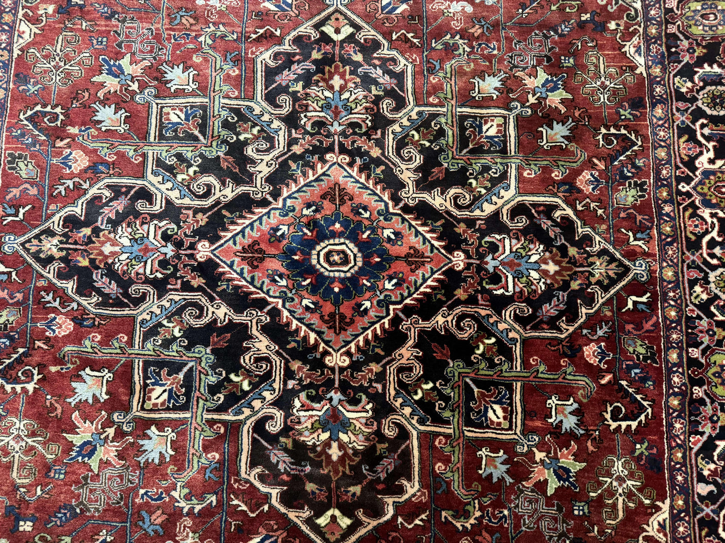 Antique Persian Heriz Rug 8x11, Geometric Tribal Wool Carpet, Brick Red - Nuvé