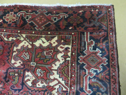 Persian Rug 8x11 Room Sized Heriz Carpet, Hand Knotted Wool Rug, Vintage Semi Antique, Geometric Medallion, Wine Red Cream Dark Blue, Wow - Nuvé