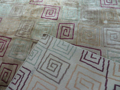 8' X 11' Modern Tibetan Nepal Art Deco Chinese Handmade Wool Silk Rug Abstract