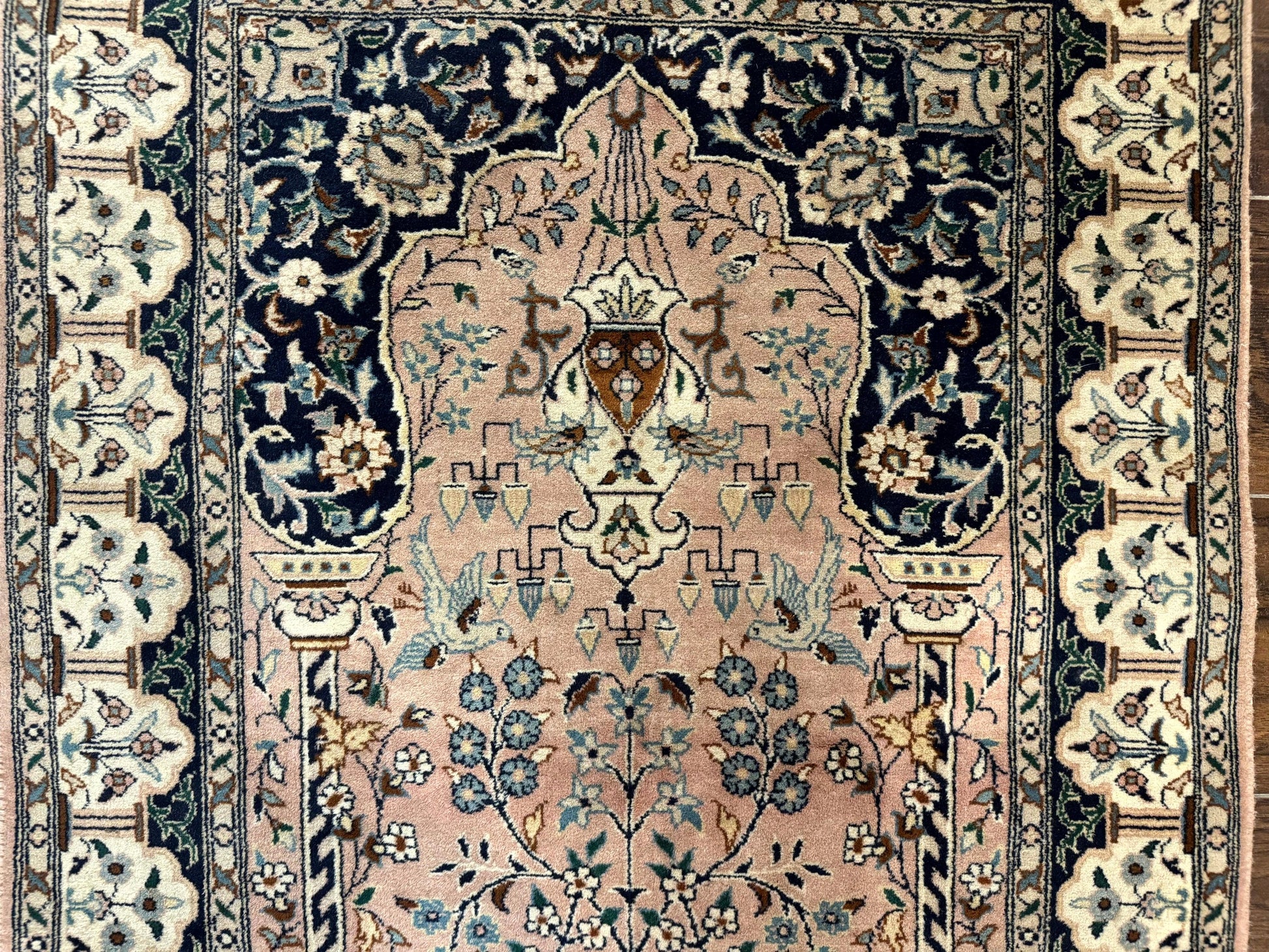 Small Tree of Life Prayer Rug, Pak Persian Rug 2.7 x 4, , Birds, Lantern, Handmade Vintage Fine 260 KPSI - Nuvé