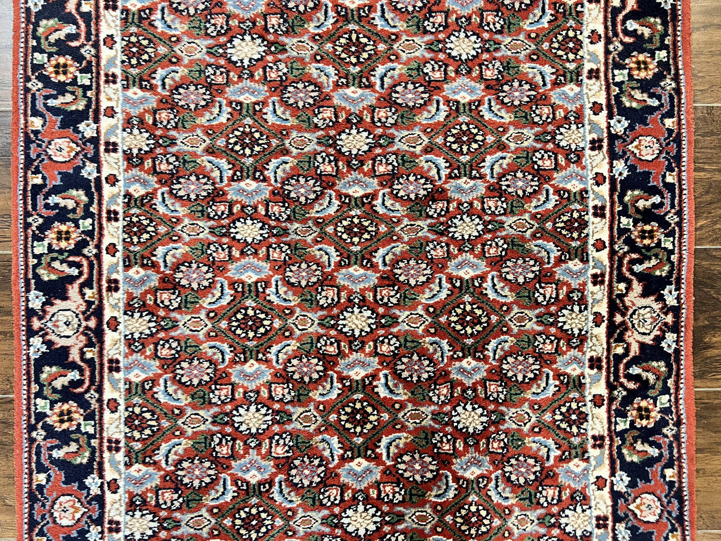 Indo Persian Rug 3x5, Red and Navy Blue, Wool Vintage Handmade Small Carpet 3 x 5 ft, Herati Pattern, Bidjar Rug - Nuvé
