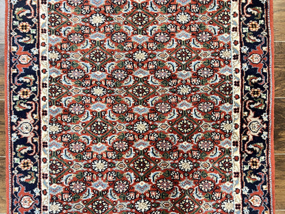 Indo Persian Rug 3x5, Red and Navy Blue, Wool Vintage Handmade Small Carpet 3 x 5 ft, Herati Pattern, Bidjar Rug - Nuvé