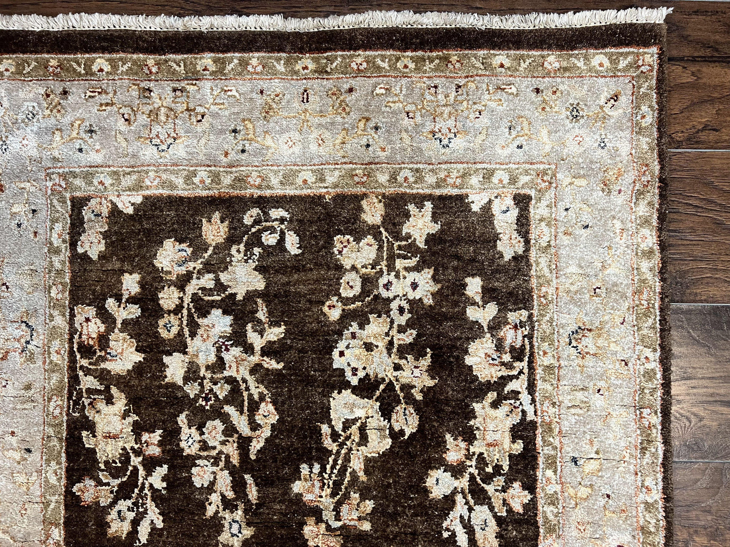 Peshawar Runner Rug 3 x 20, Wool Hand Knotted Vintage Pakistani Carpet, Brown & Taupe, Chobi Mahal Floral Rug, Extra Long Hallway Runner - Nuvé