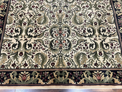 Oriental Rug 8x11, Floral Pattern, Ivory and Black - Nuvé