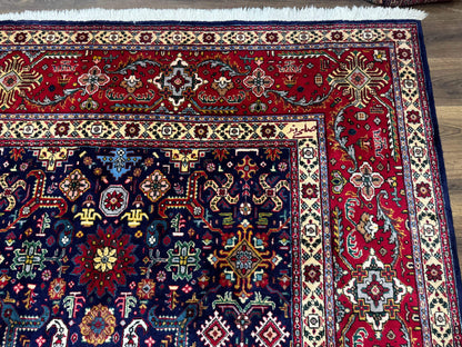 Large Persian Tabriz Rug 10x16, Navy Blue and Red, Allover Pattern, Vintage Hand Knotted Wool Carpet - Nuvé