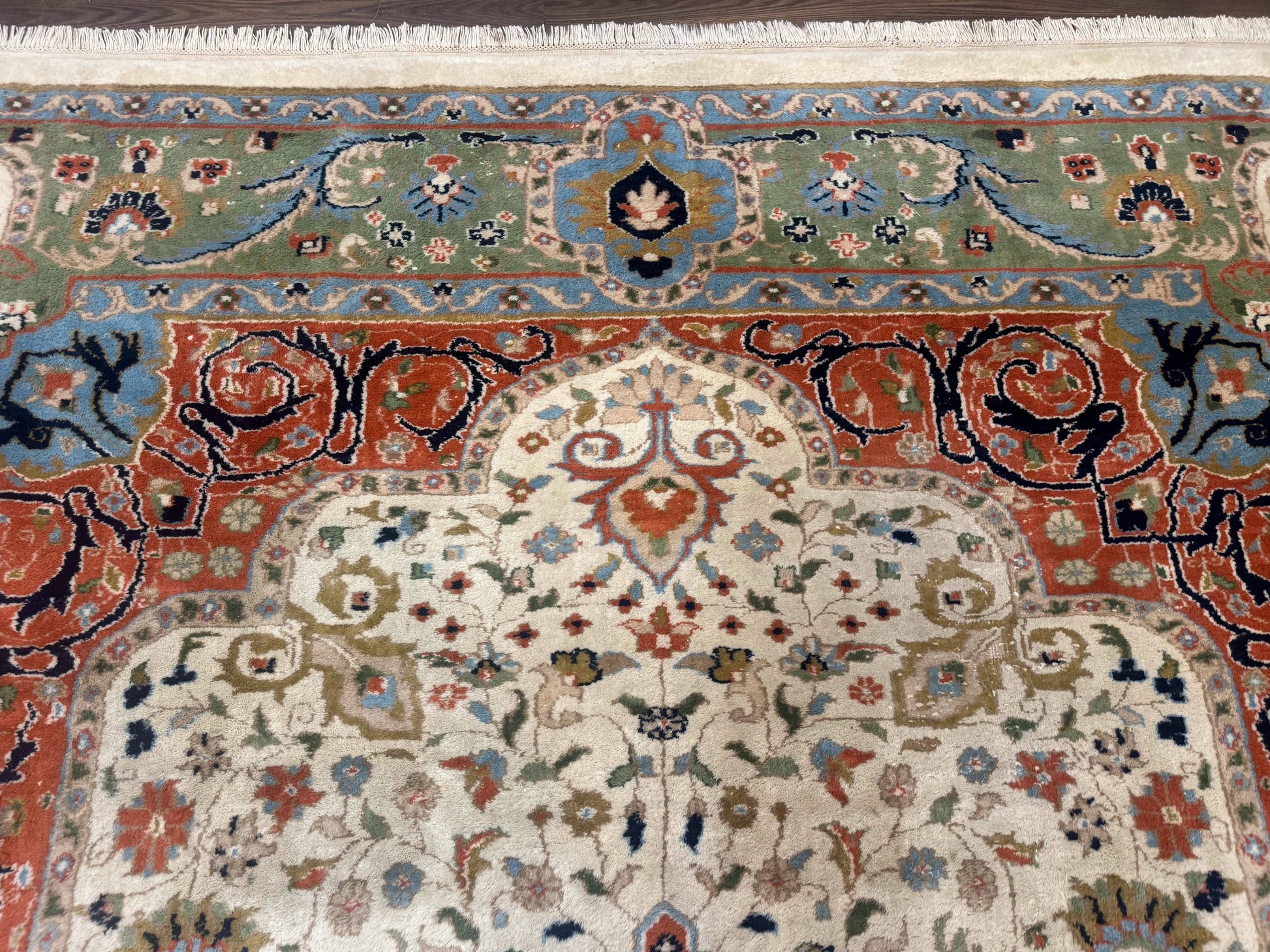 Indo Persian Rug 9x12, Ivory Red Green, Traditional Oriental Carpet - Nuvé