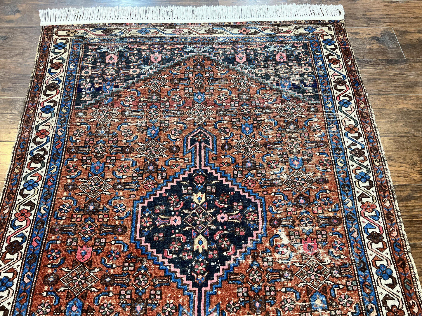 Red Persian Hamadan Rug 4x6, Wool Handmade Antique Carpet, Geometric Medallion Rug, Oriental Rug 4 x 6, Persian Tribal Rug, Hand Knotted Rug - Nuvé