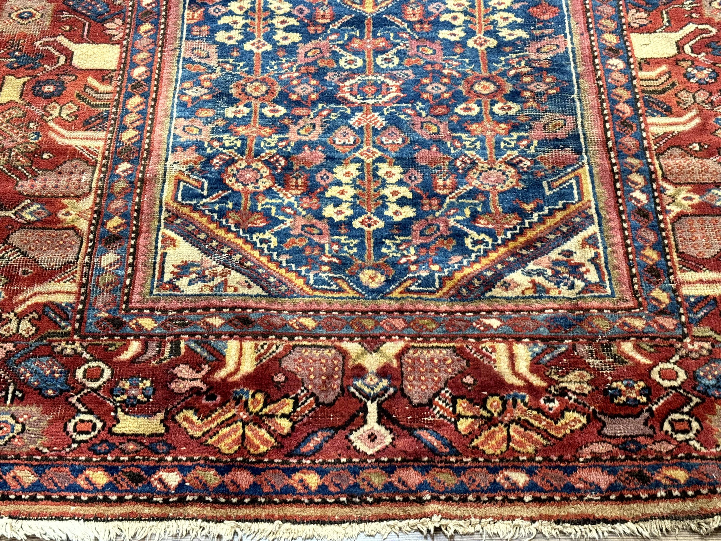 Antique Persian Rug 4x7, Blue and Red Malayer Carpet, Rare - Nuvé