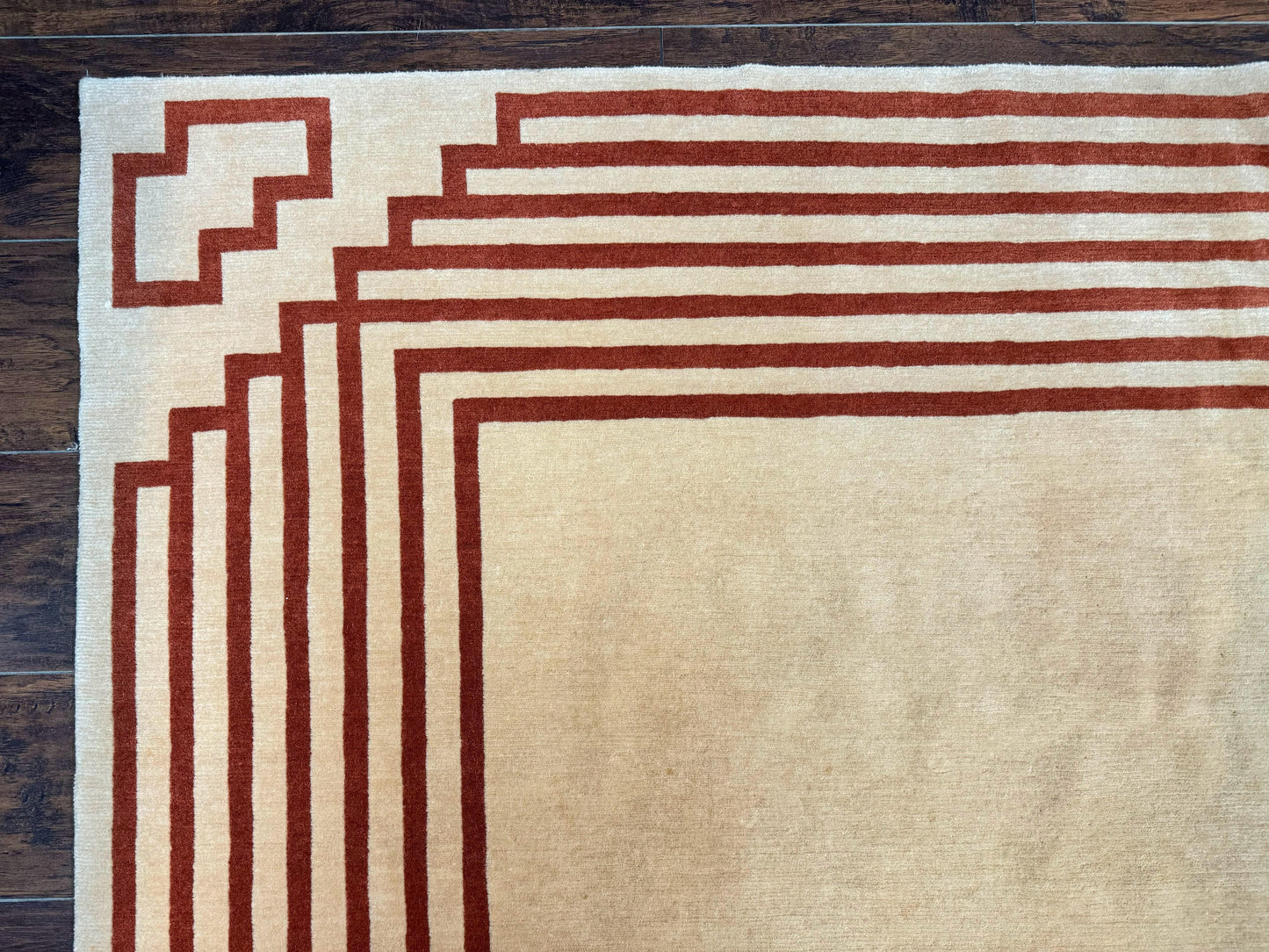 Modern Tibetan Rug 11 x 14.6, Wool and Silk, Simple Design, Handmade Large Area Rug, Cream - Nuvé