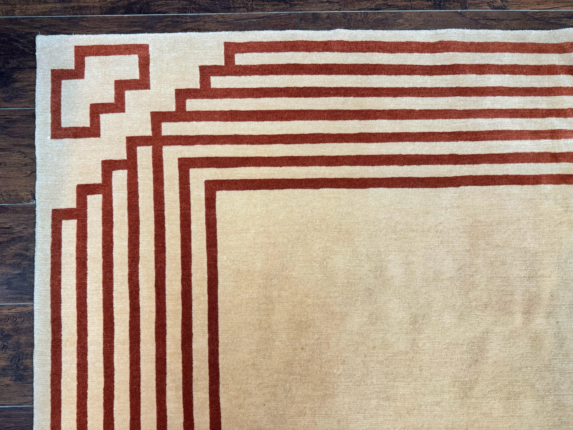 Modern Tibetan Rug 11 x 14.6, Wool and Silk, Simple Design, Handmade Large Area Rug, Cream - Nuvé