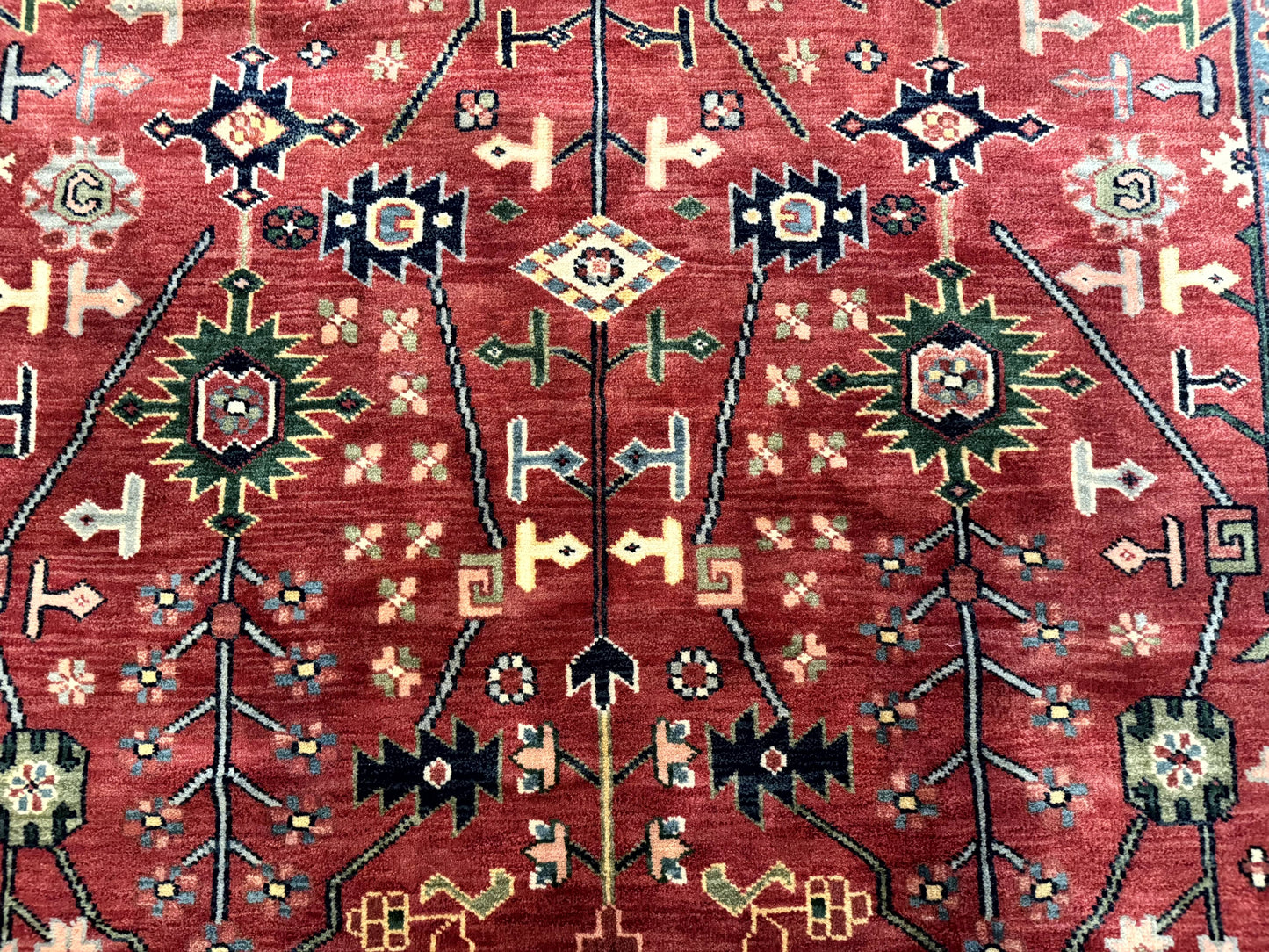 Indo Persian Heriz Serapi Rug 6x8, Rust Red and Navy Blue, Allover Pattern - Nuvé