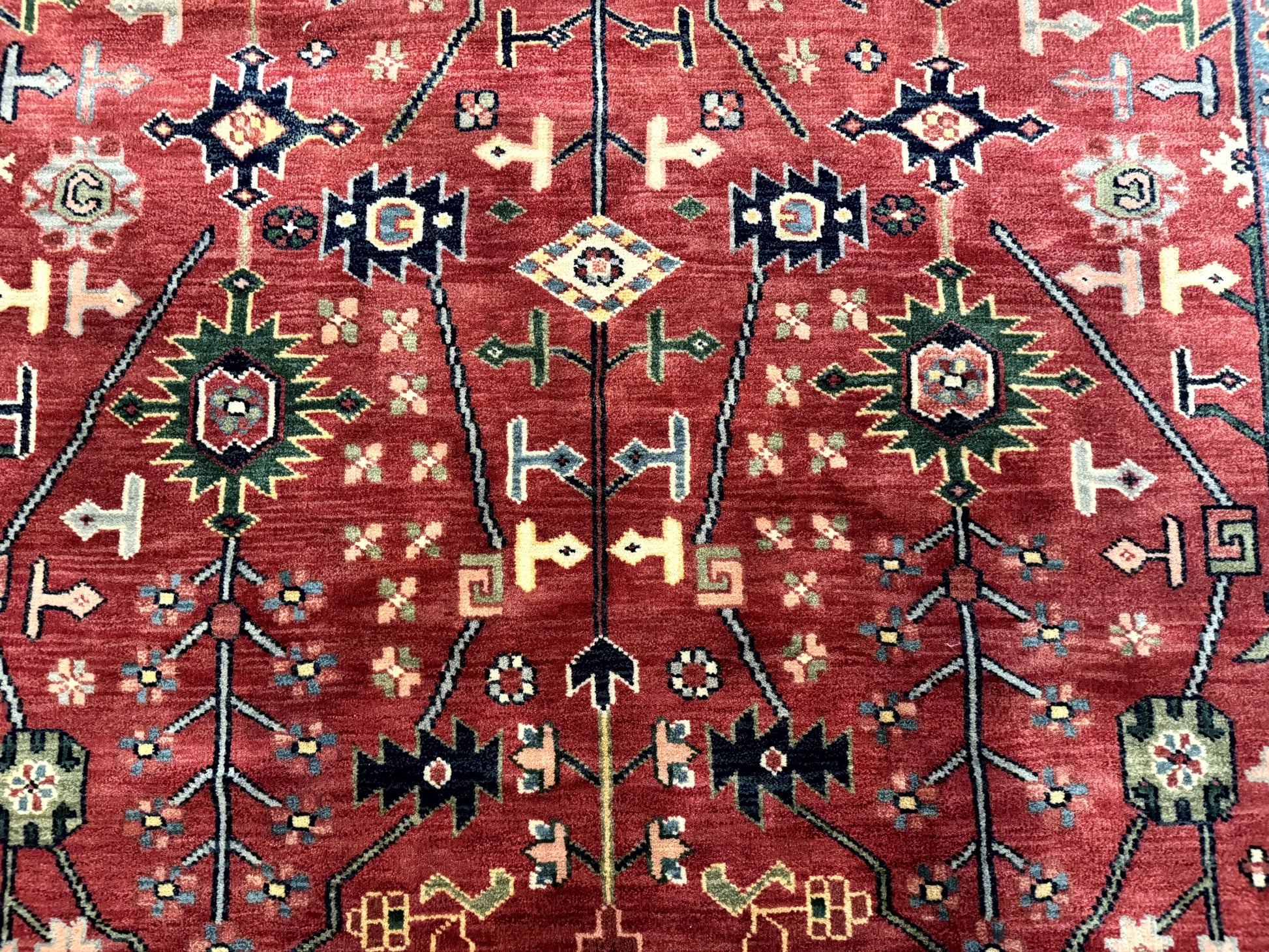 Indo Persian Heriz Serapi Rug 6x8, Rust Red and Navy Blue, Allover Pattern - Nuvé