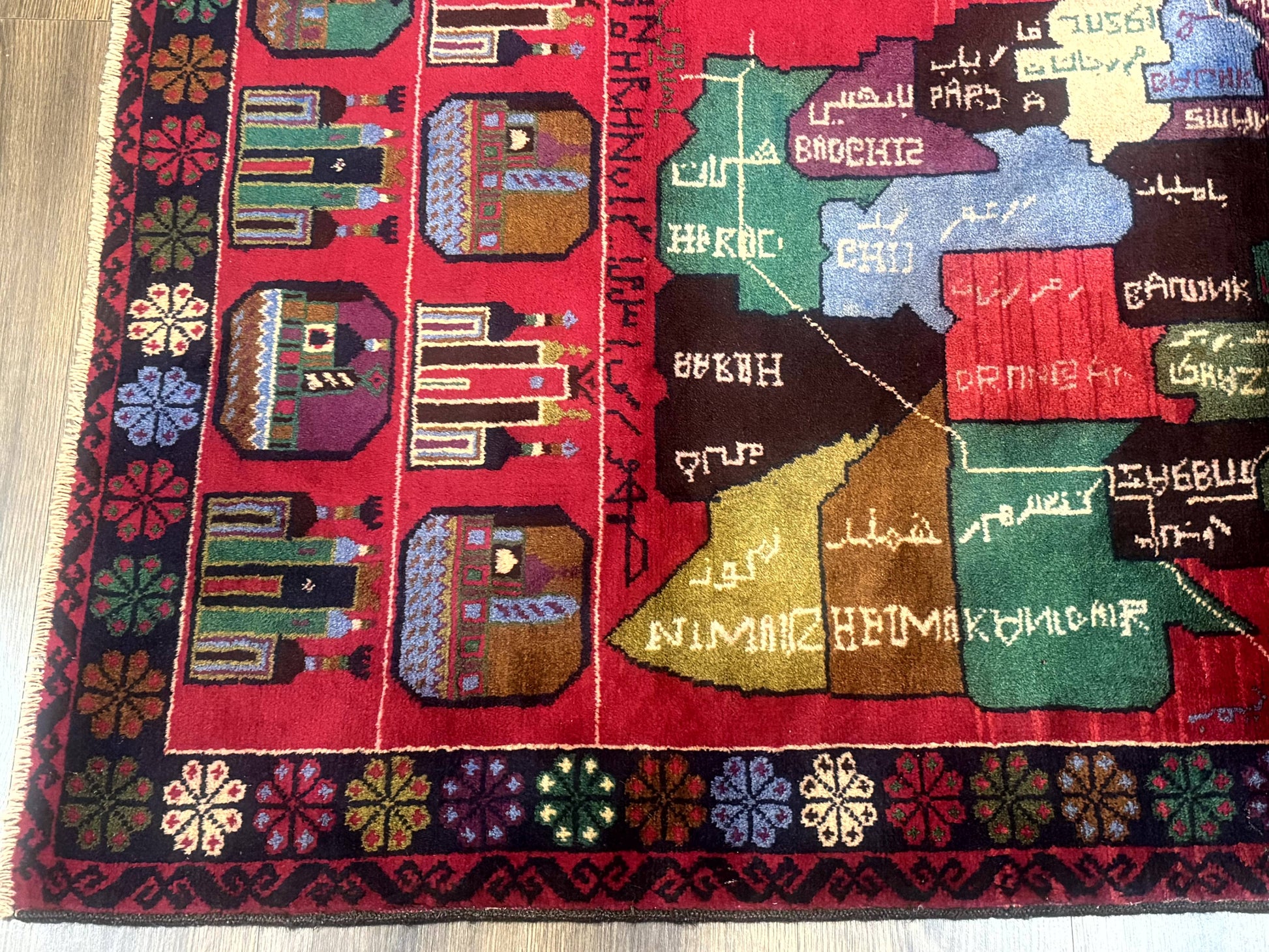Afghan Rug 3x7, Map of Afghanistan, War Rug, Tribal Rug, Balouch Rug, New, Red - Nuvé