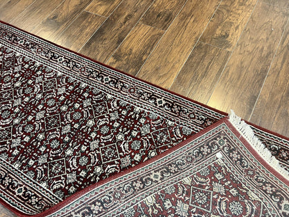 Indo Persian Runner Rug 2.7 x 8, Wool Hand Knotted Vintage Carpet, Red Black, Herati Allover Pattern, Oriental Runner, Rug for Hallway - Nuvé