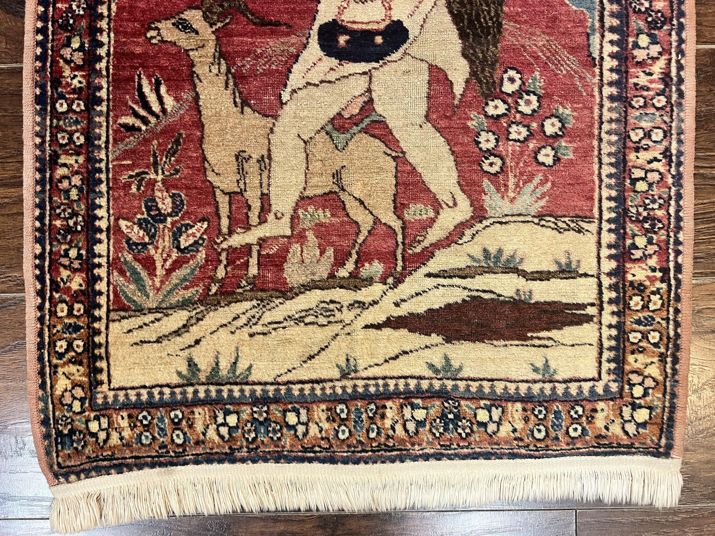 Antique Persian Kirman Rug 2 x 2.5, Small Hand Knotted Wool Carpet, Lavar Rug, Shepherd with Ram Pictorial Rug #1 - Nuvé
