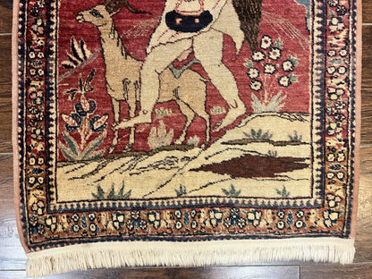 Antique Persian Kirman Rug 2 x 2.5, Small Hand Knotted Wool Carpet, Lavar Rug, Shepherd with Ram Pictorial Rug #1 - Nuvé