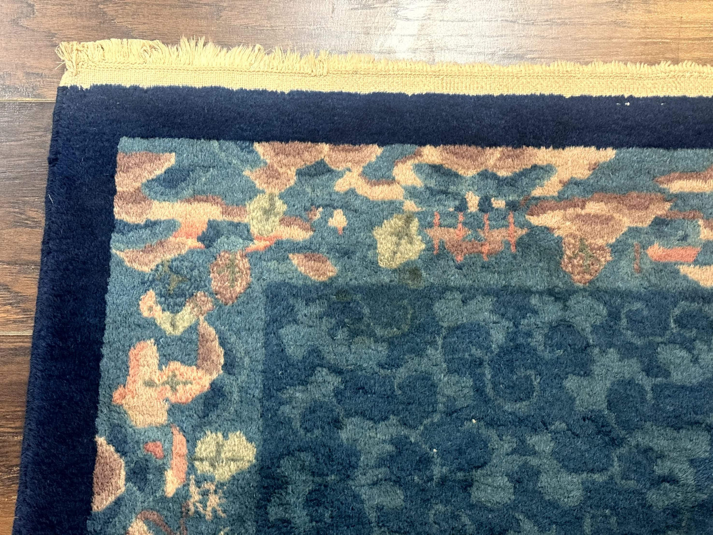 Blue Chinese Rug 2.6 x 4, Fete Rug, Peking Rug, Chinese Wool Rug, Art Deco Carpet - Nuvé