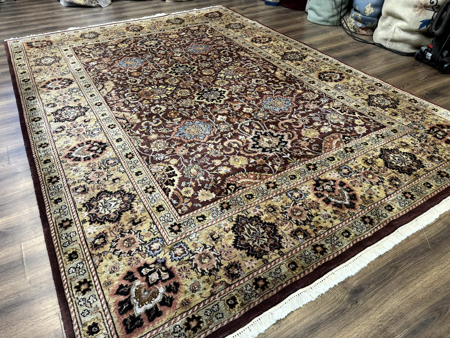 Indo Persian Rug 8x11, Eggplant & Tan, Allover Pattern, Wool Couristan Handmade Rug - Nuvé