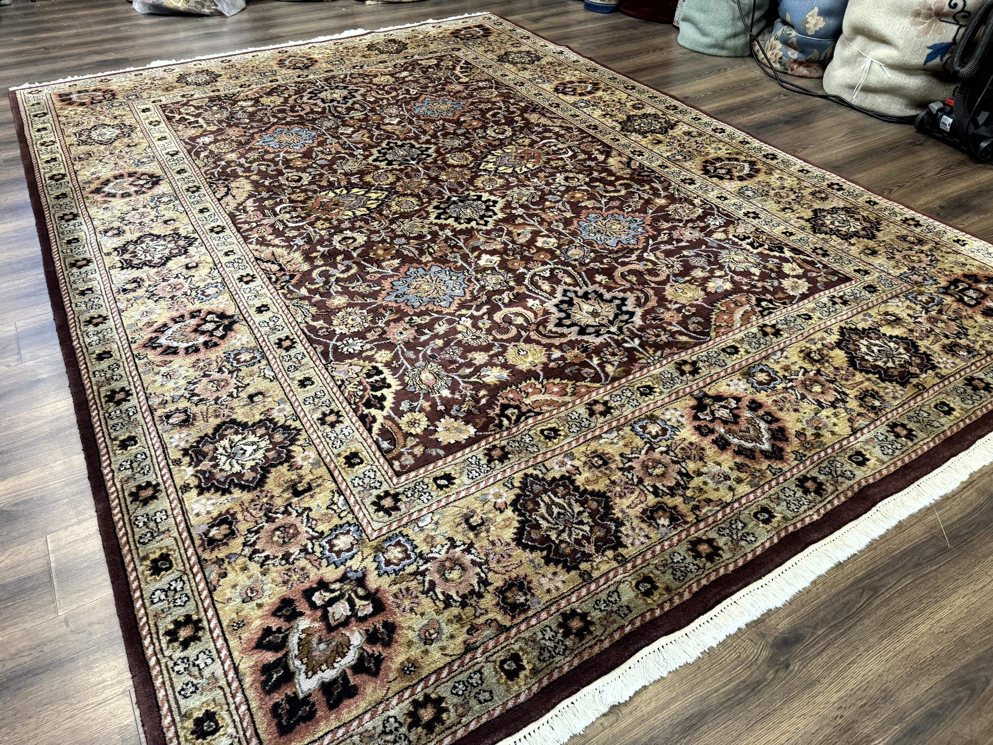 Indo Persian Rug 8x11, Eggplant & Tan, Allover Pattern, Wool Couristan Handmade Rug - Nuvé