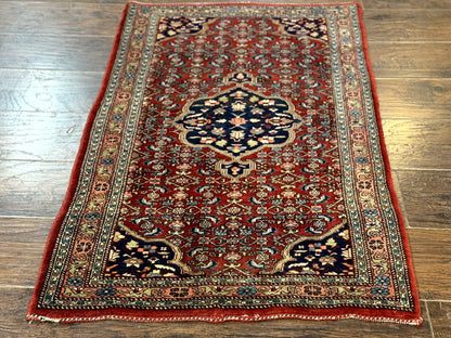 Persian Bidjar Rug 2.7 x 4, Red and Navy Blue, Small Persian Area Rug, Semi Antique - Nuvé