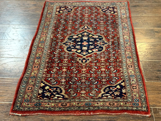 Persian Bidjar Rug 2.7 x 4, Red and Navy Blue, Small Persian Area Rug, Semi Antique - Nuvé
