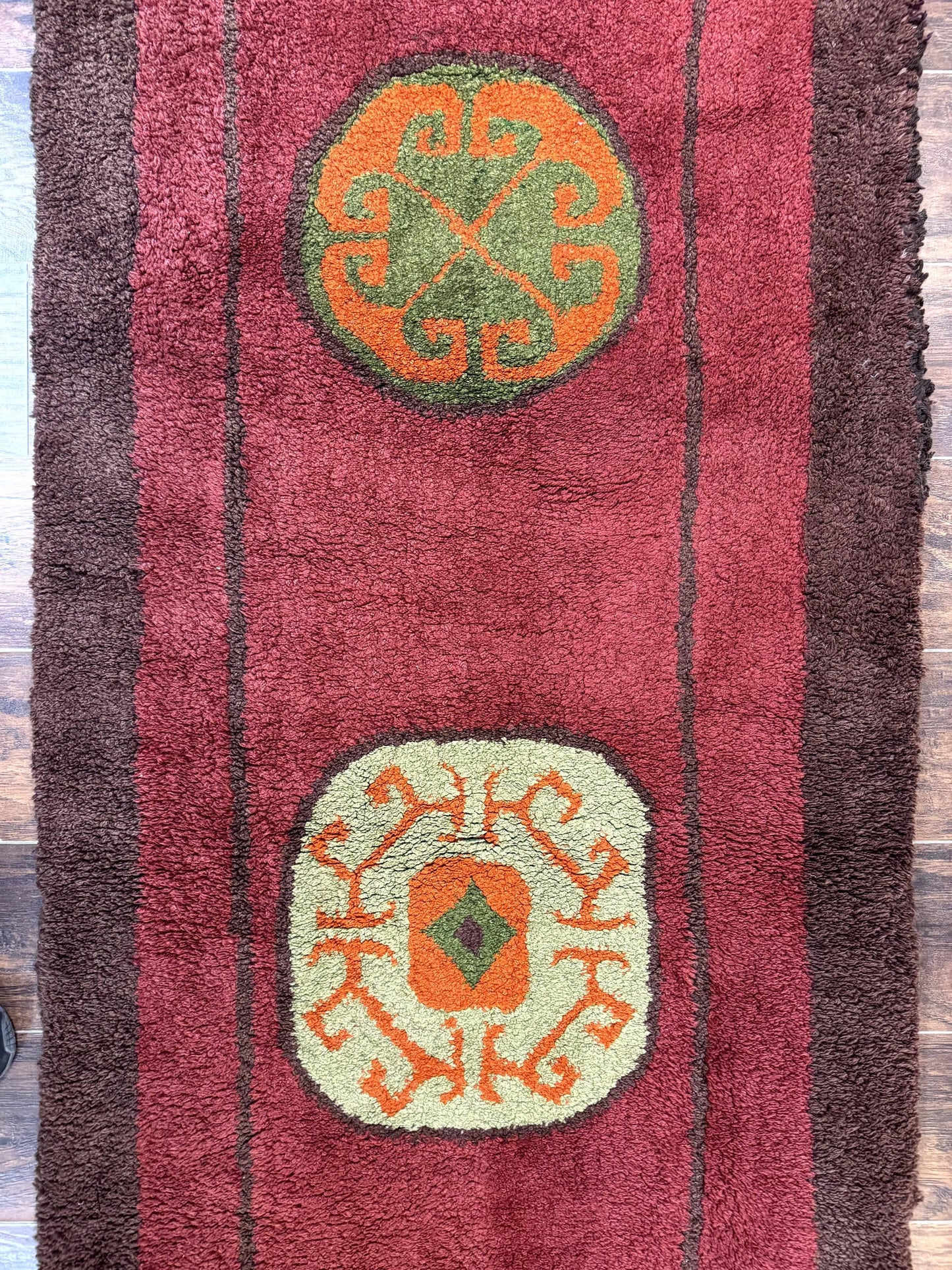German Hooked Runner Rug 3x8, Vintage, Red, Wool - Nuvé