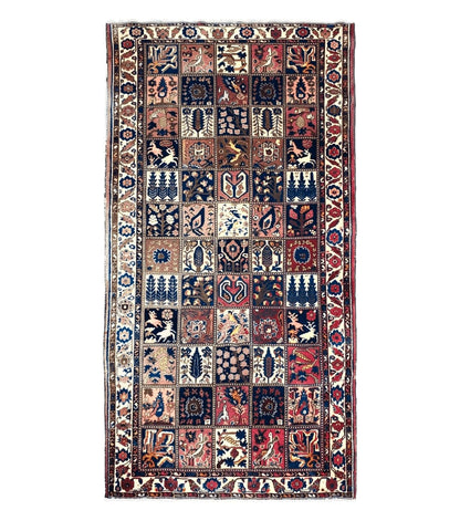 Antique Persian Bakhtiari Rug circa 1920s, Kheshti Panel Design, Wool, Hand-Knotted, 5'3" x 10'