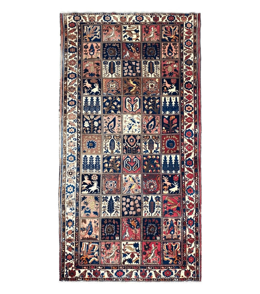 Antique Persian Bakhtiari Rug circa 1920s, Kheshti Panel Design, Wool, Hand-Knotted, 5'3" x 10'