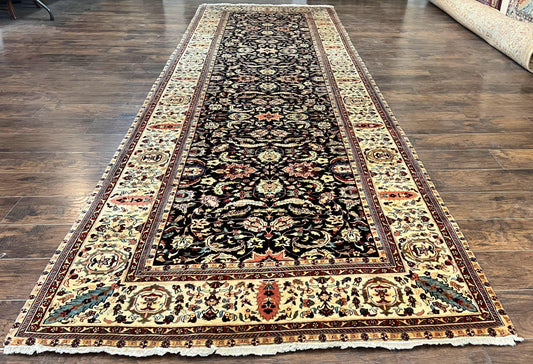 Indo Persian Rug 5x15, Wide Runner Rug 5 x 15 ft, Wool Hand Knotted Vintage Carpet, Black & Cream, Floral Allover Long Oriental Rug - Nuvé
