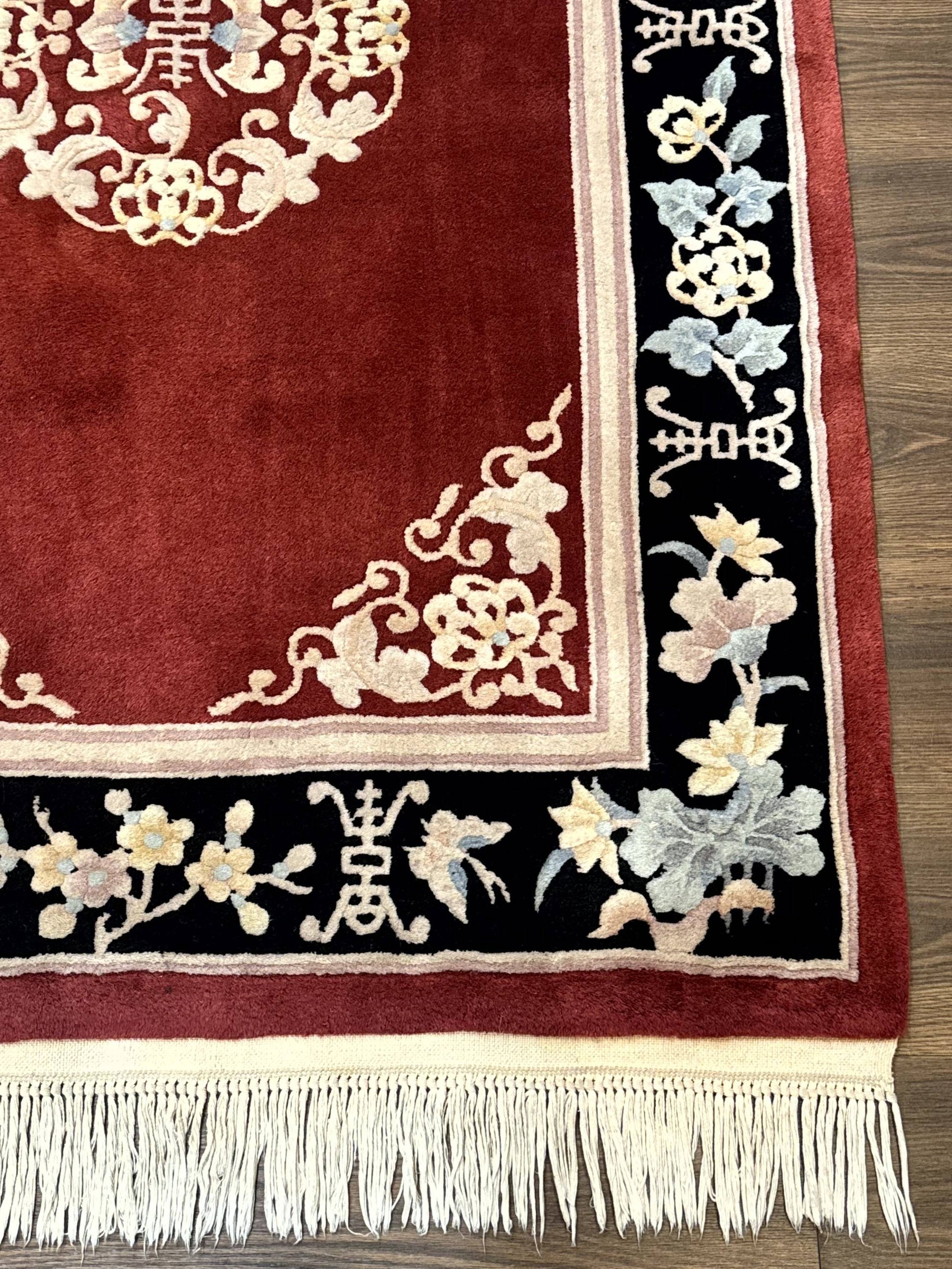 Chinese Wool Rug 4x6, Maroon and Black, Butterflies, Chinese Oriental Carpet, 90 Line Rug - Nuvé