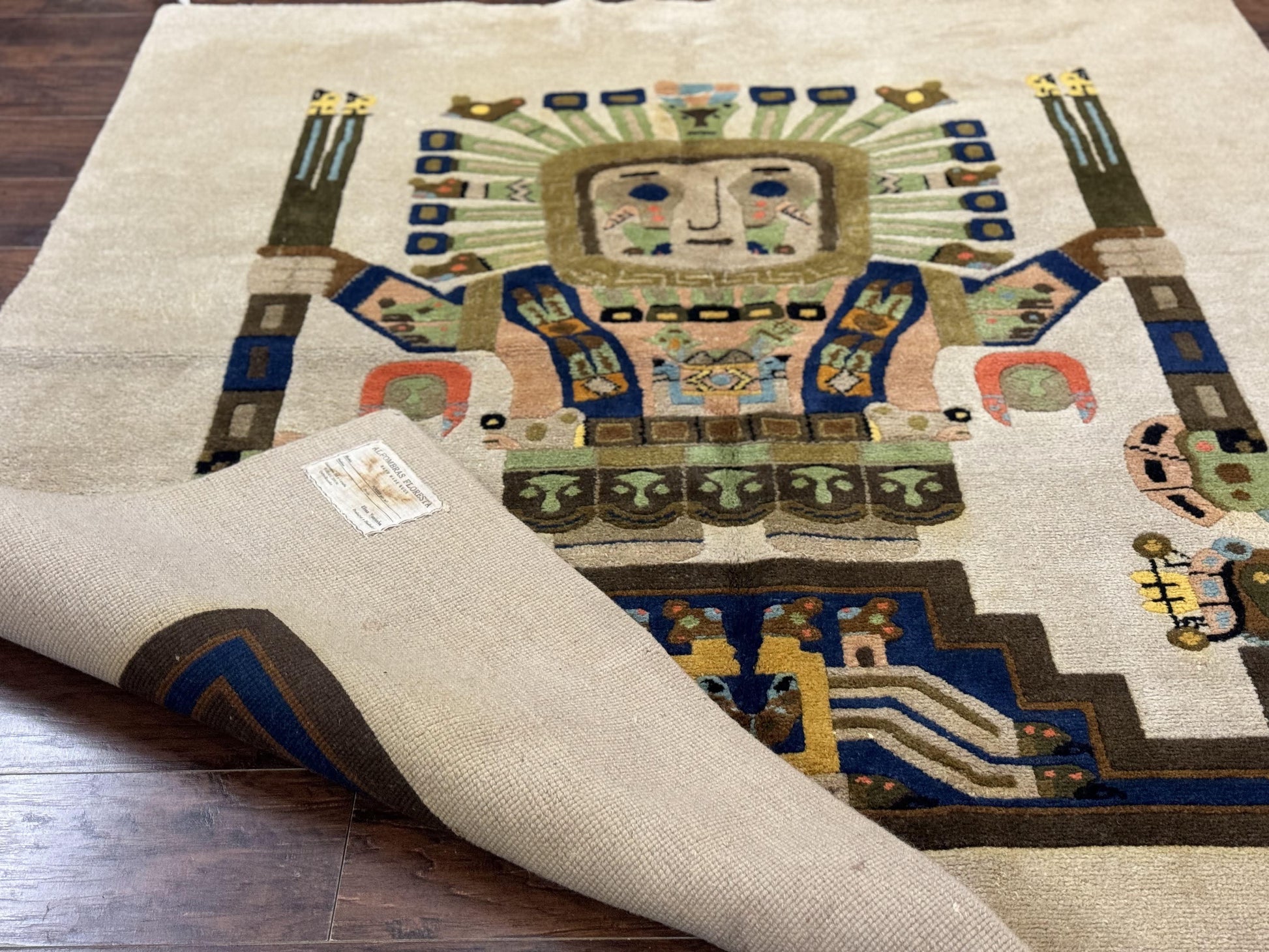 South American Rug 6x7, Unique Native American Design, Ivory, Ecuador Rug, Handmade Wool - Nuvé