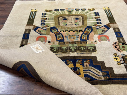 South American Rug 6x7, Unique Native American Design, Ivory, Ecuador Rug, Handmade Wool - Nuvé