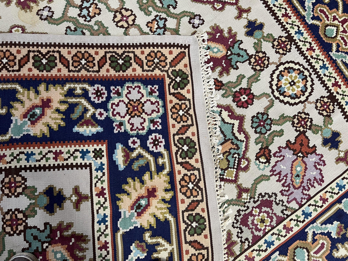 Antique Turkish Kilim Rug 7x10 Allover Pattern, Ivory Cream Maroon Light Blue, Wool Flatweave Hand Woven, Large Kilim, Vintage Kilim Carpet
