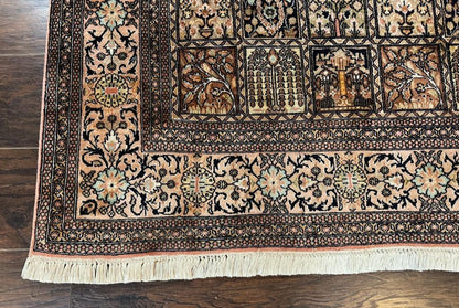 Indian Kashmiri Silk Rug 4x6, Panel Design, Multicolor, Fine - Nuvé