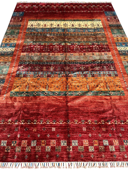 Afghani Khorjin Wool Rug – 7' x 9'10" – Vibrant Geometric & Tribal Patterns - Nuvé