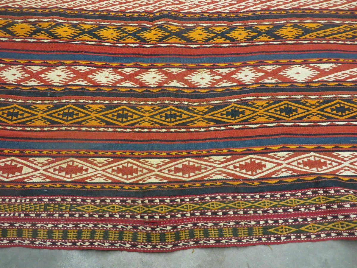 6' X 10' Antique 1930 Turkish Jajim Kilim Handmade Flat Weave Wool Rug Veg Dye