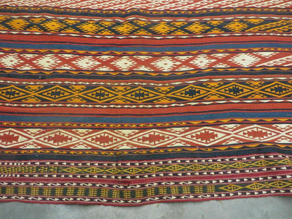 6' X 10' Antique 1930 Turkish Jajim Kilim Handmade Flat Weave Wool Rug Veg Dye