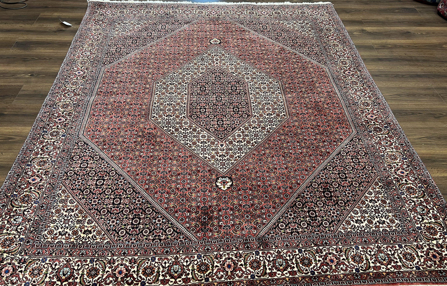 Wonderful Persian Bidjar Rug 7x8 ft, Almost Square Oriental Carpet, Herati Mahi, Highly Detailed, Ivory Red Navy Blue, Very Fine Handmade Bijar Rug - Nuvé