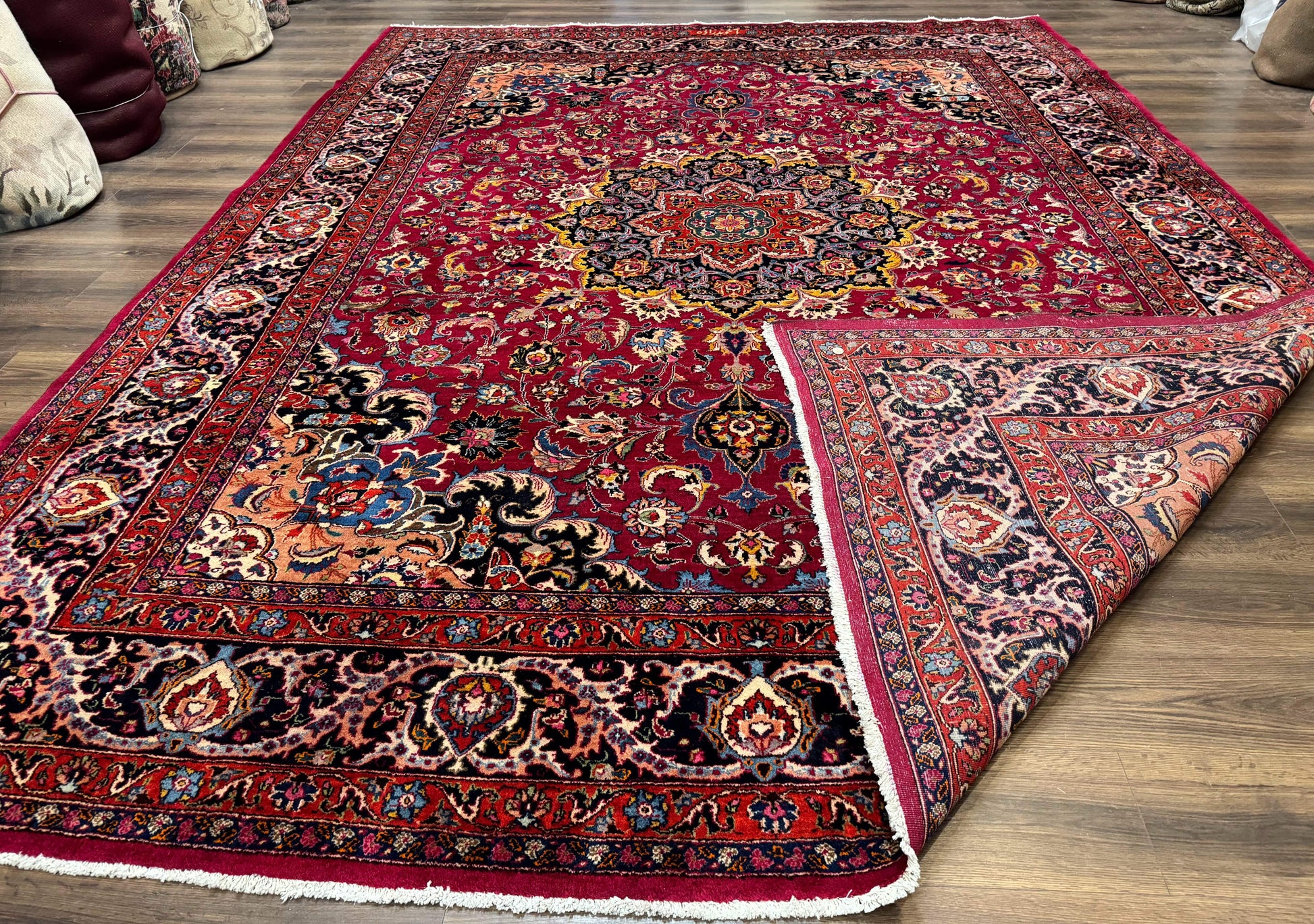 Red Persian Mashad Rug 10x13 - Floral Medallion Signed By Masterweaver - Nuvé