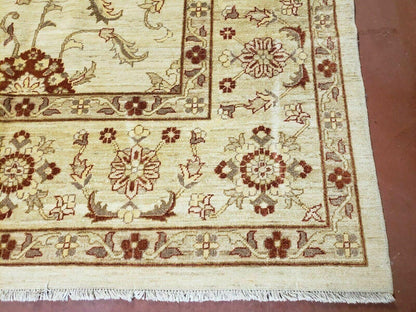 Oushak Rug 10x14 Neutral Colors Handmade Peshawar Wool Carpet Oatmeal Beige - Nuvé